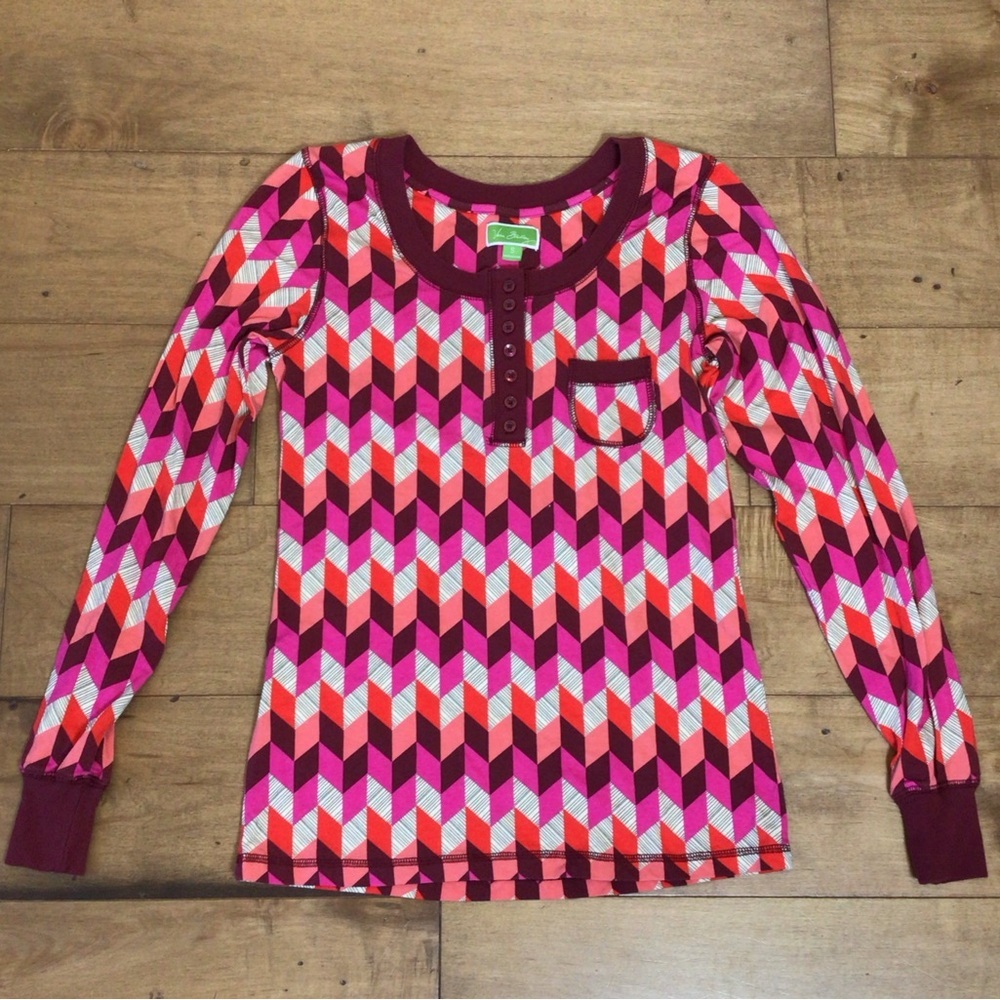 Vera Bradley Henley Pajama Top Size S Chevron Boho Cotton Blend.